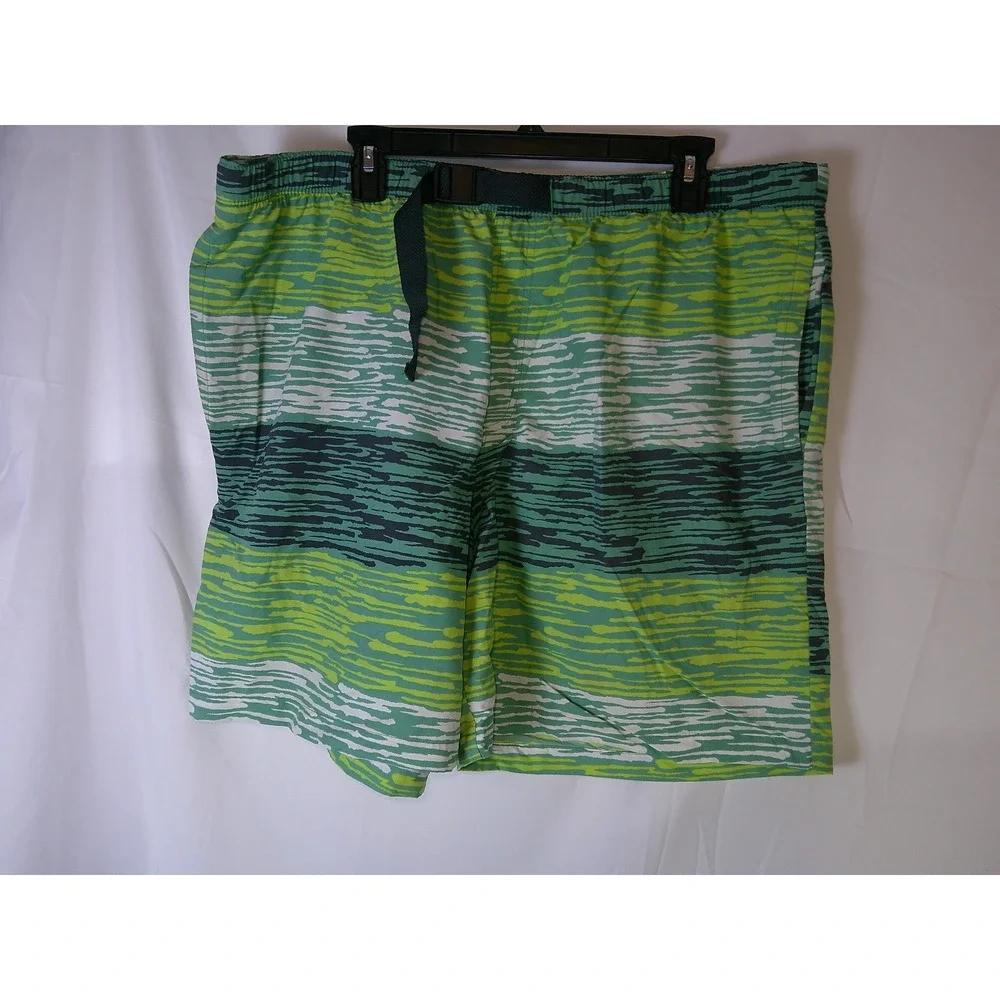 Vtg Columbia Mens XL Green Striped Omni-Shade Swim Trunks Board Shorts With Belt